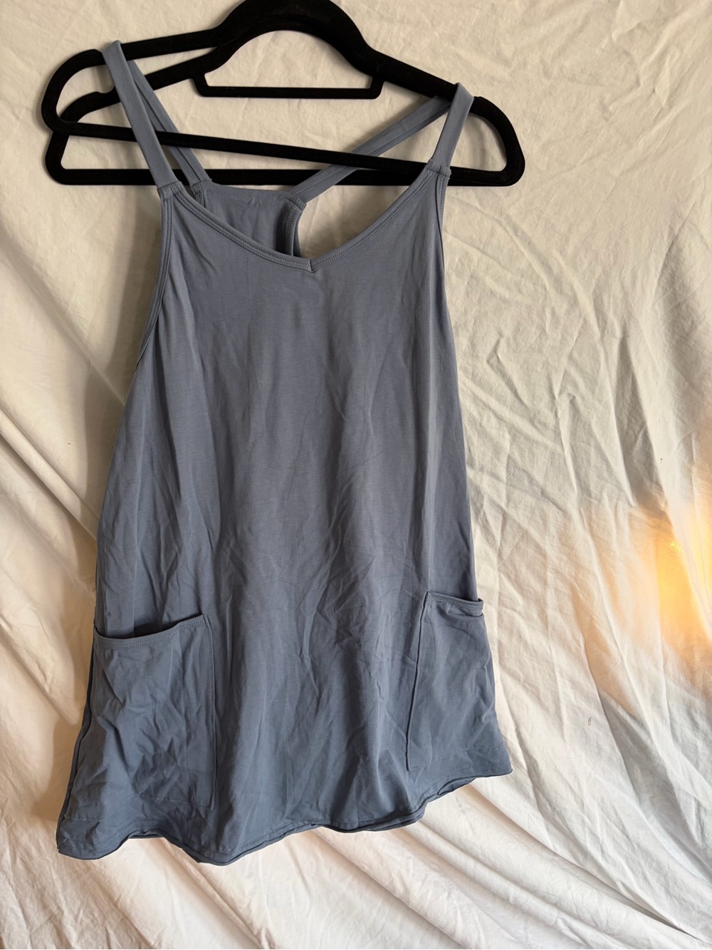 Light Blue Double-Strap Pocket Tank Top - Women's Casual Layer